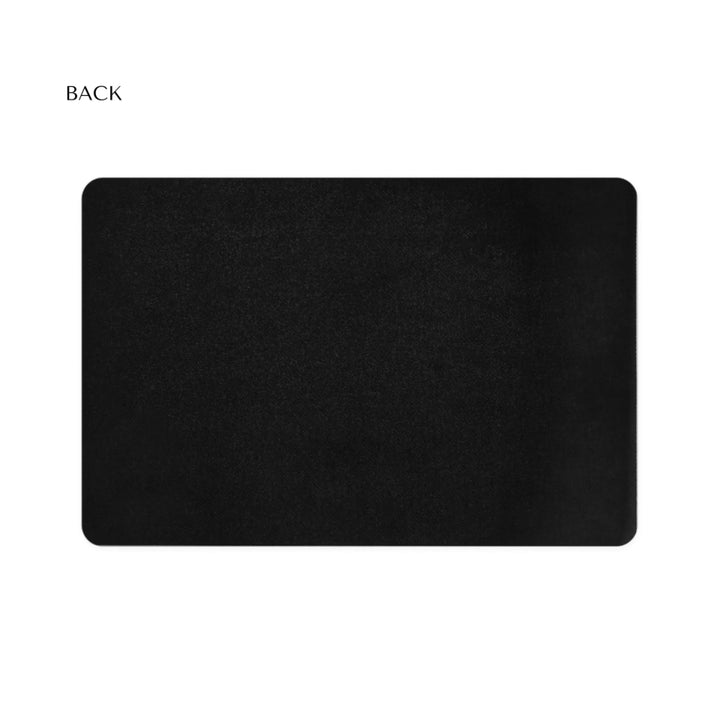 Back - Personalized pet feeding mat with two lines of custom text and playful pattern; available in 10 colorful designs for dogs or cats-ARTFULANE
