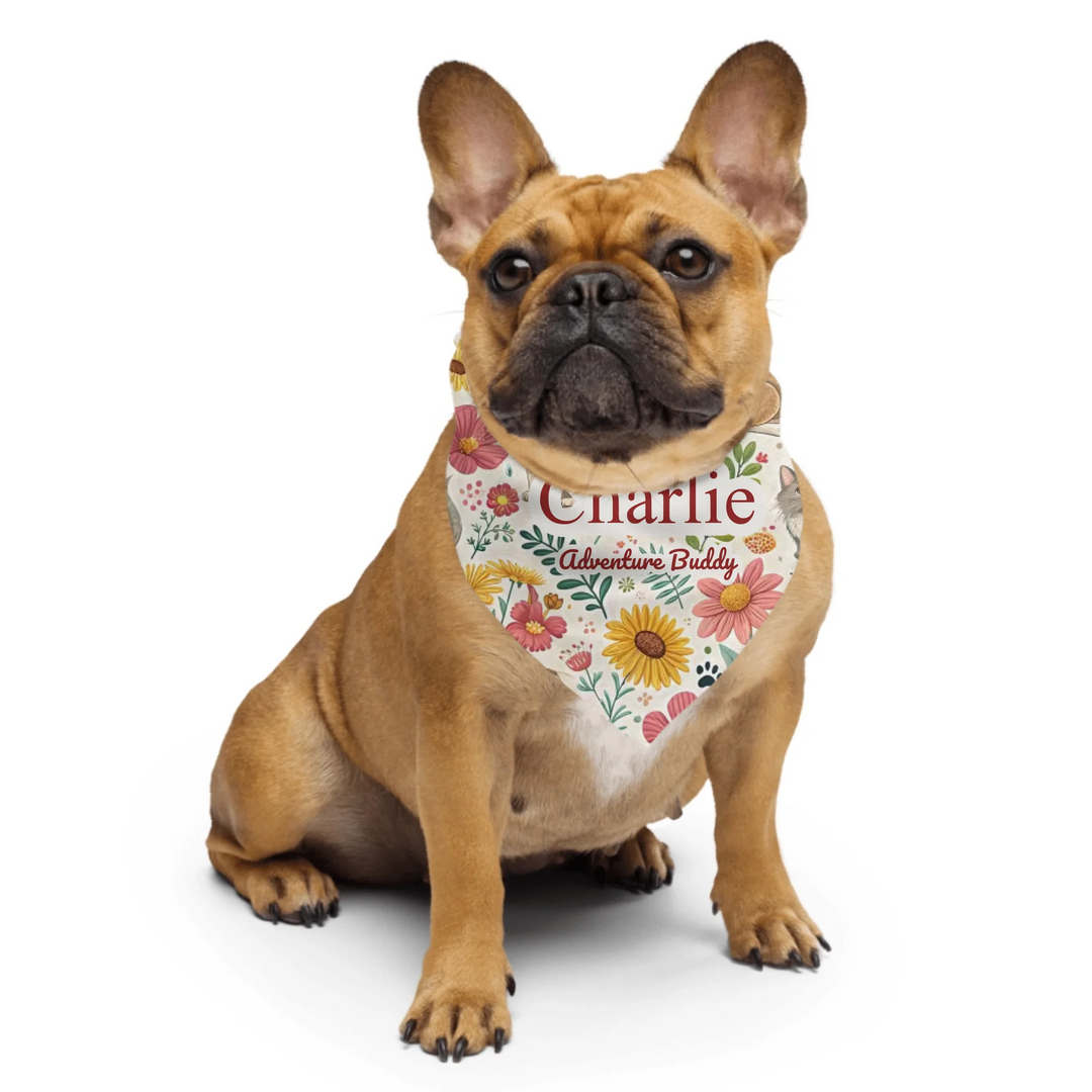 Personalized pet bandana with two custom text lines and playful pattern; available in 10 colorful designs for dogs or cats-ARTFULANE