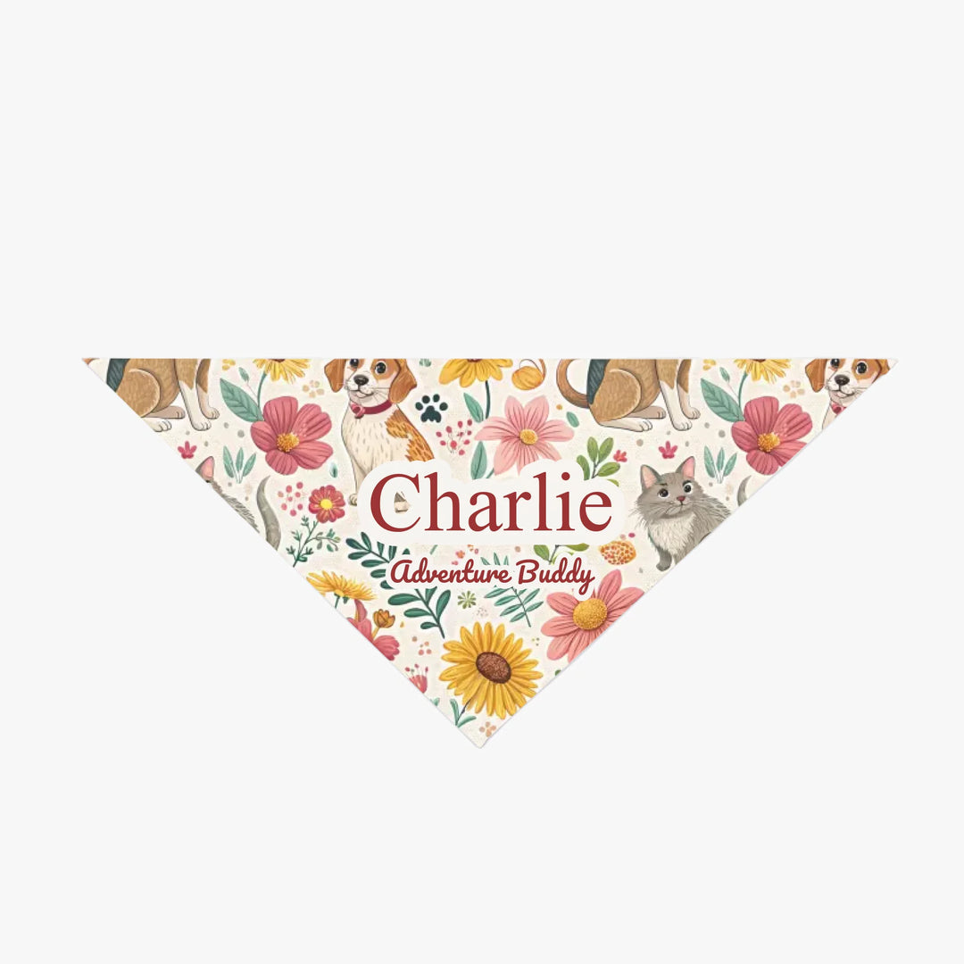 Personalized pet bandana with two custom text lines and playful pattern; available in 10 colorful designs for dogs or cats-ARTFULANE