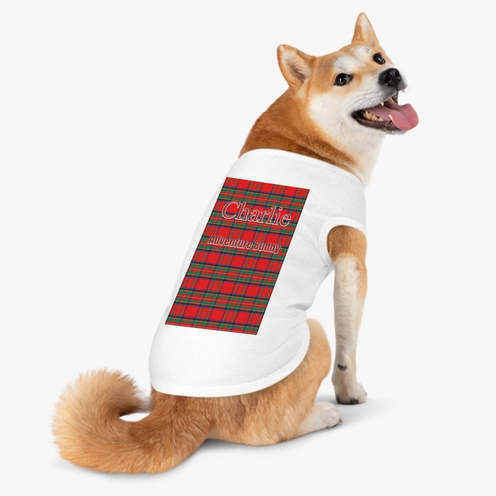 Personalized tartan plaid pet tank top with two lines of custom text like a name. Available in different plaid colors for dogs or cats-ARTFULANE