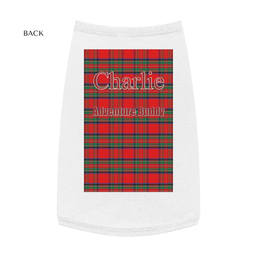 Personalized tartan plaid pet tank top with two lines of custom text like a name. Available in different plaid colors for dogs or cats-ARTFULANE
