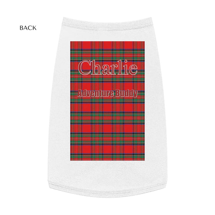 Personalized tartan plaid pet tank top with two lines of custom text like a name. Available in different plaid colors for dogs or cats-ARTFULANE