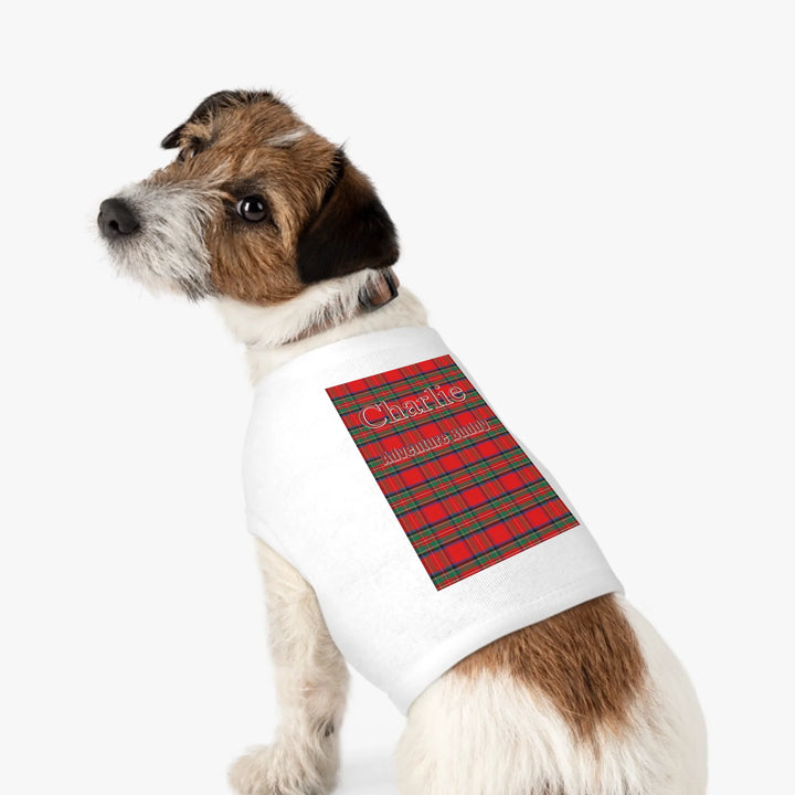 Personalized tartan plaid pet tank top with two lines of custom text like a name. Available in different plaid colors for dogs or cats-ARTFULANE
