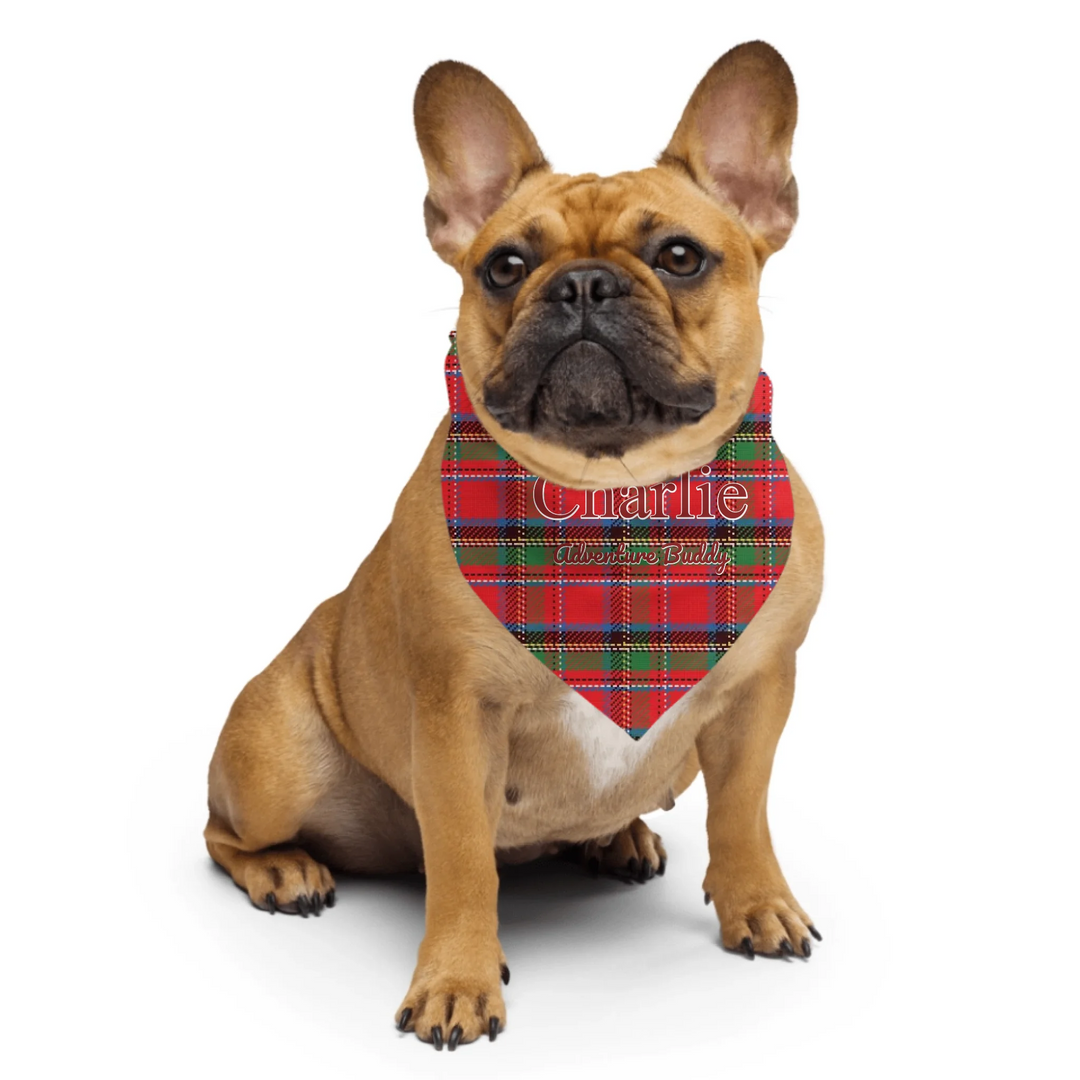 Personalized tartan plaid pet bandana with two lines of custom text like a name. Available in different plaid colors for dogs or cats-ARTFULANE