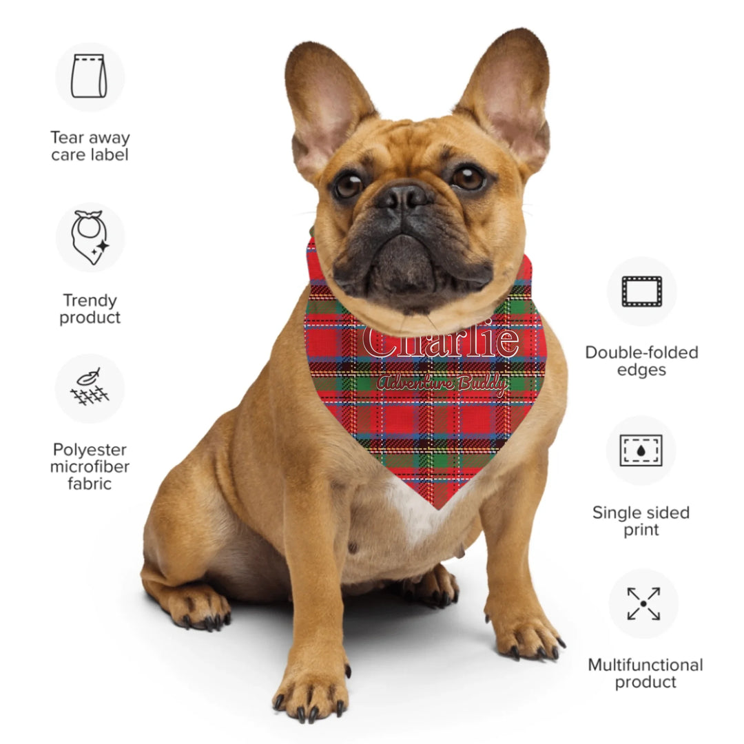 Personalized tartan plaid pet bandana with two lines of custom text like a name. Available in different plaid colors for dogs or cats-ARTFULANE