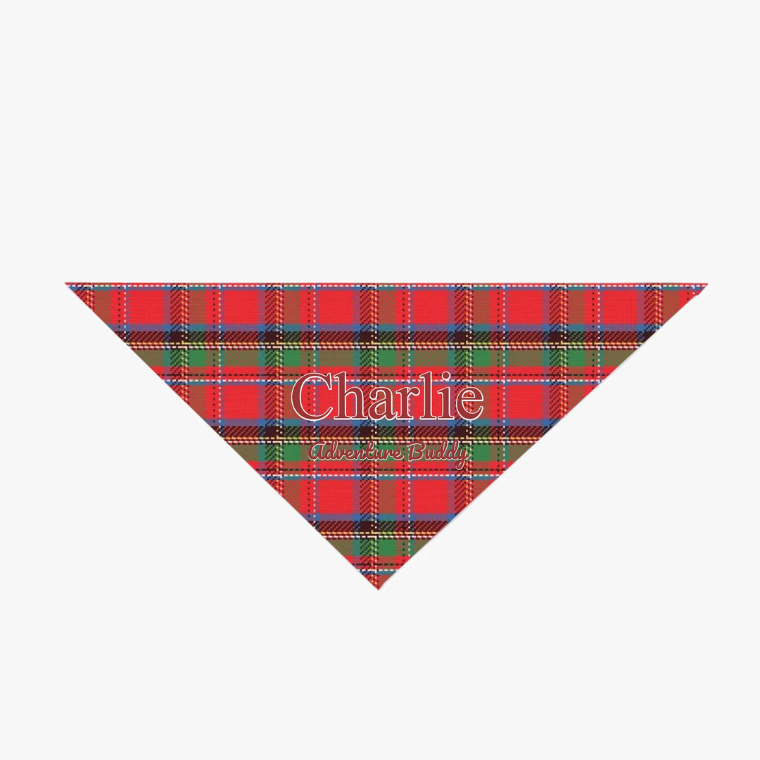 Personalized tartan plaid pet bandana with two lines of custom text like a name. Available in different plaid colors for dogs or cats-ARTFULANE
