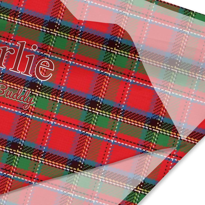 Personalized tartan plaid pet bandana with two lines of custom text like a name. Available in different plaid colors for dogs or cats-ARTFULANE