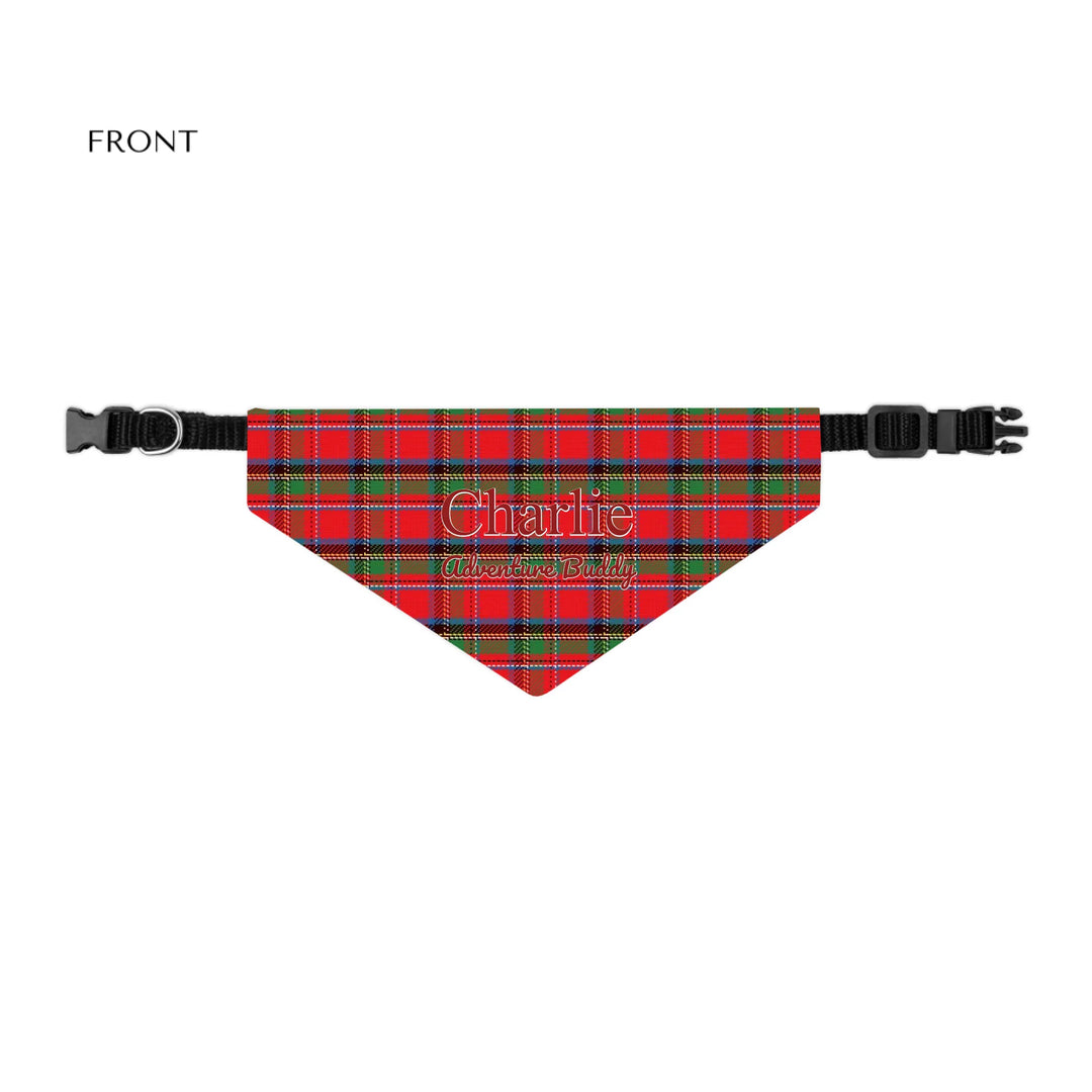 Personalized tartan plaid pet bandana collar with two lines of custom text like a name. Available in different plaid colors for dogs or cats-ARTFULANE