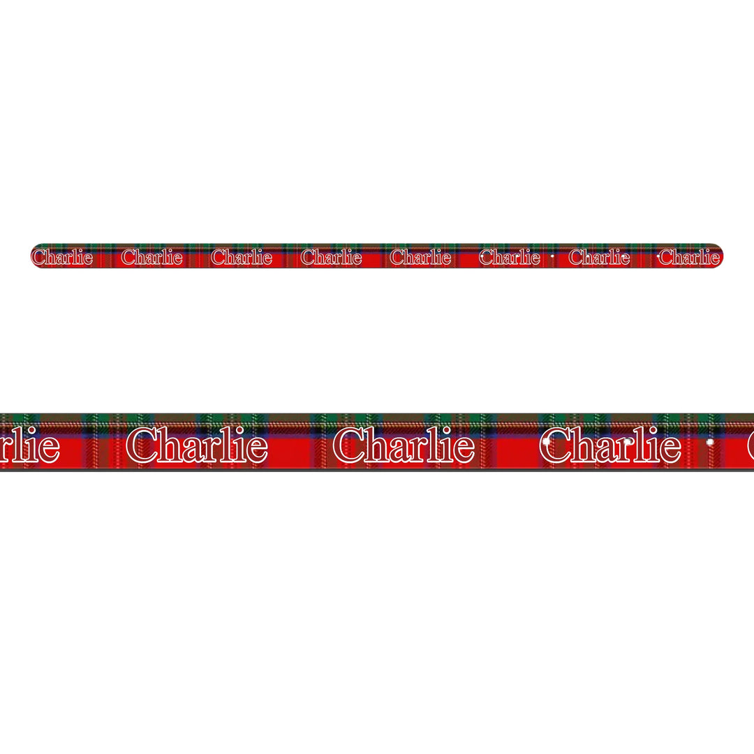 Personalized tartan plaid pet collar with custom text like a name. Available in different plaid colors for dogs or cats-ARTFULANE