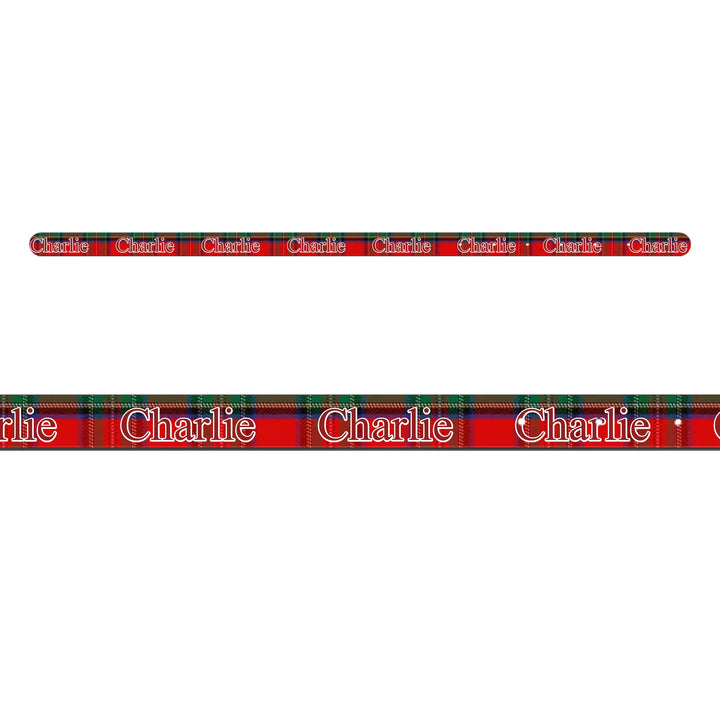 Personalized tartan plaid pet collar with custom text like a name. Available in different plaid colors for dogs or cats-ARTFULANE