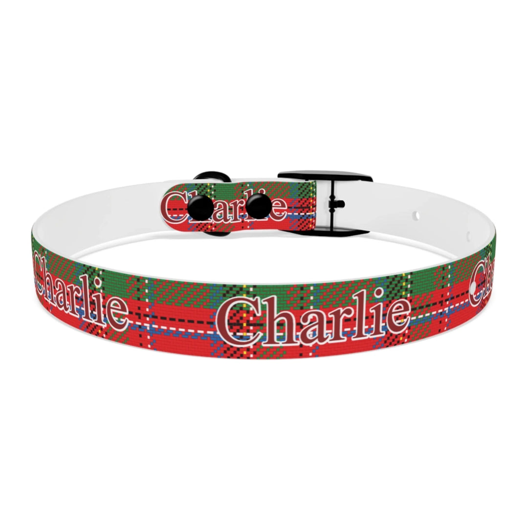 Back of Personalized tartan plaid pet collar with custom text like a name. Available in different plaid colors for dogs or cats-ARTFULANE