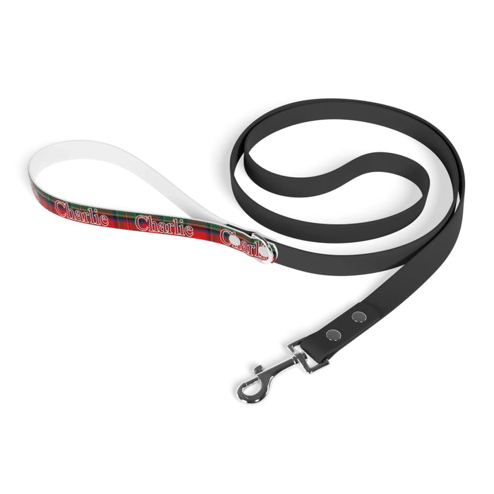 Folded Personalized tartan plaid pet leash with custom text like a name. Available in different plaid colors for dogs or cats-ARTFULANE