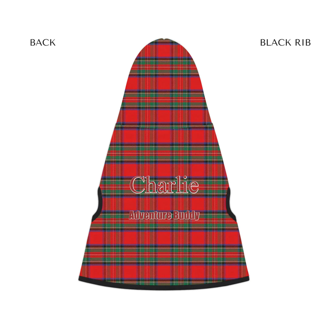 pet hoodie black rib back - Personalized tartan plaid pet hoodie with two lines of custom text. Available in different plaid colors for dogs or cats-ARTFULANE
