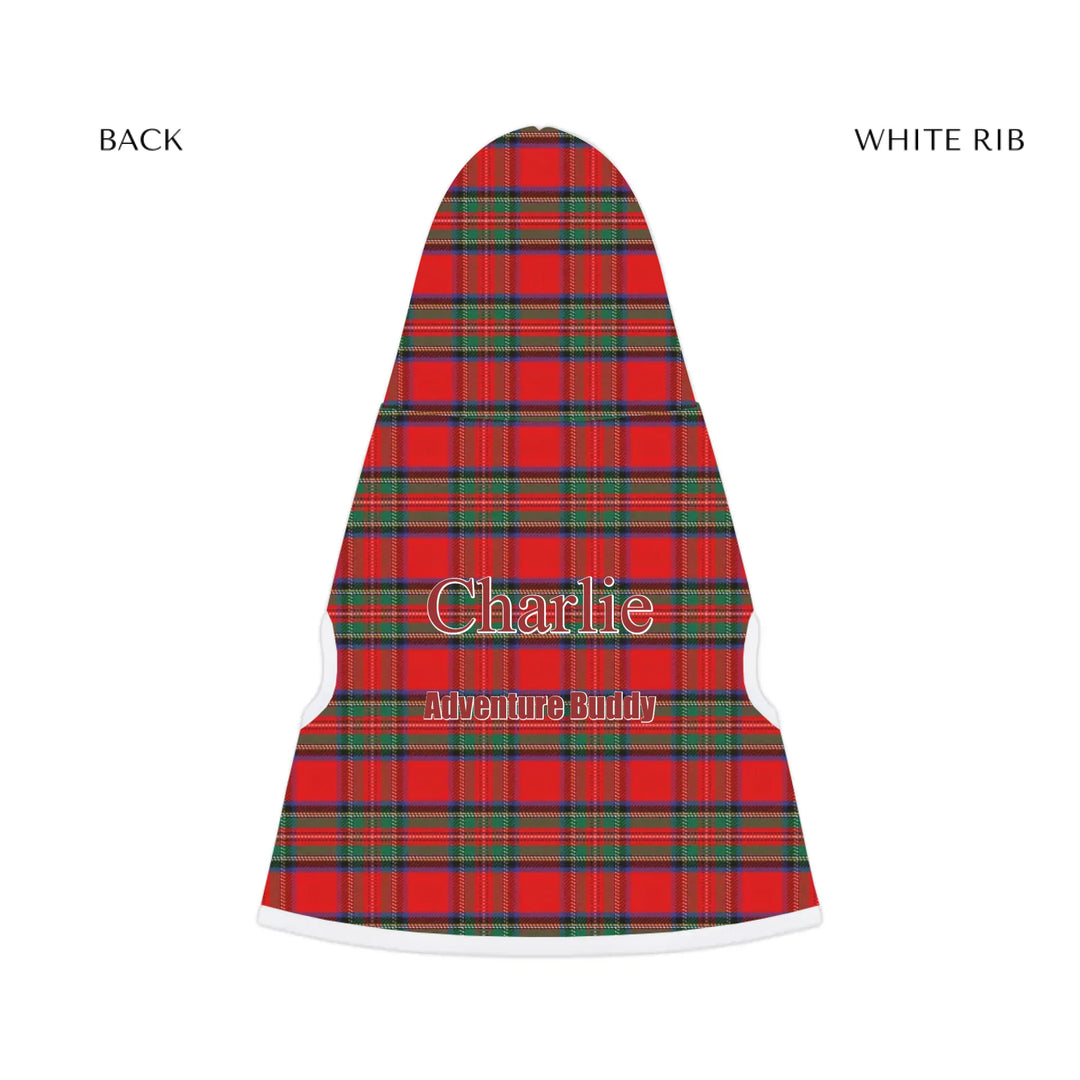 pet hoodie white rib back - Personalized tartan plaid pet hoodie with two lines of custom text. Available in different plaid colors for dogs or cats-ARTFULANE