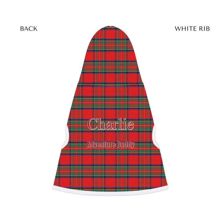 pet hoodie white rib back - Personalized tartan plaid pet hoodie with two lines of custom text. Available in different plaid colors for dogs or cats-ARTFULANE