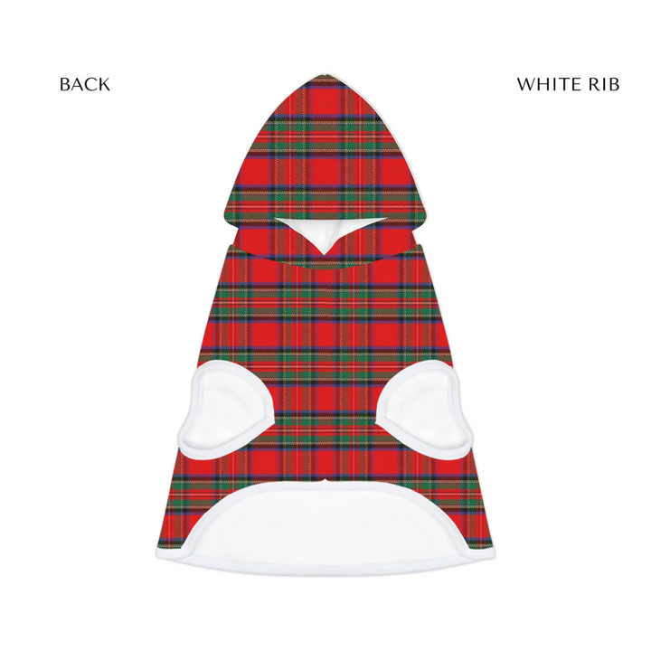pet hoodie white rib front- Personalized tartan plaid pet hoodie with two lines of custom text. Available in different plaid colors for dogs or cats-ARTFULANE