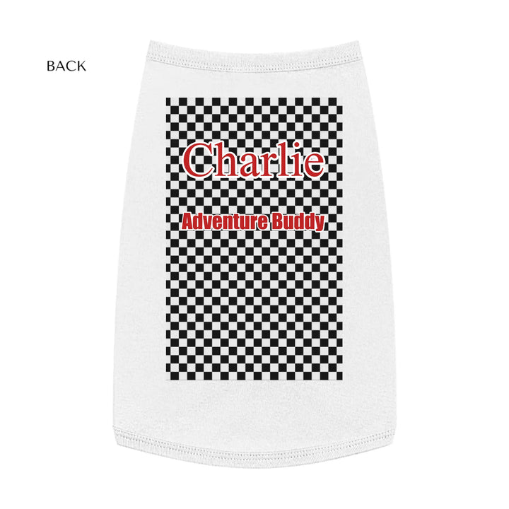 Personalized checkered pet tank top with custom text like a name. Available in different checkered colors for dogs or cats-ARTFULANE