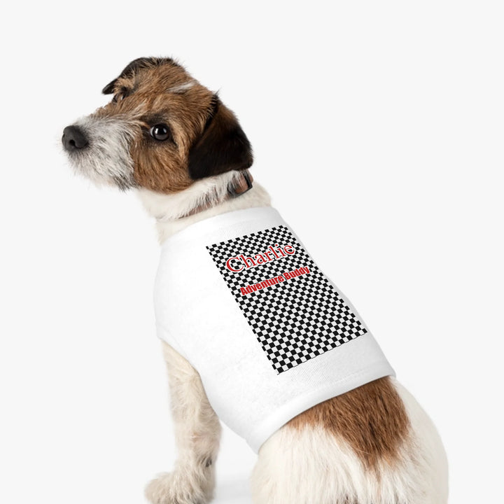 Personalized checkered pet tank top with custom text like a name. Available in different checkered colors for dogs or cats-ARTFULANE