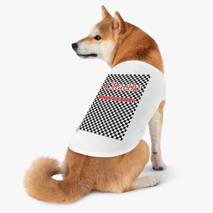Personalized checkered pet tank top with custom text like a name. Available in different checkered colors for dogs or cats-ARTFULANE