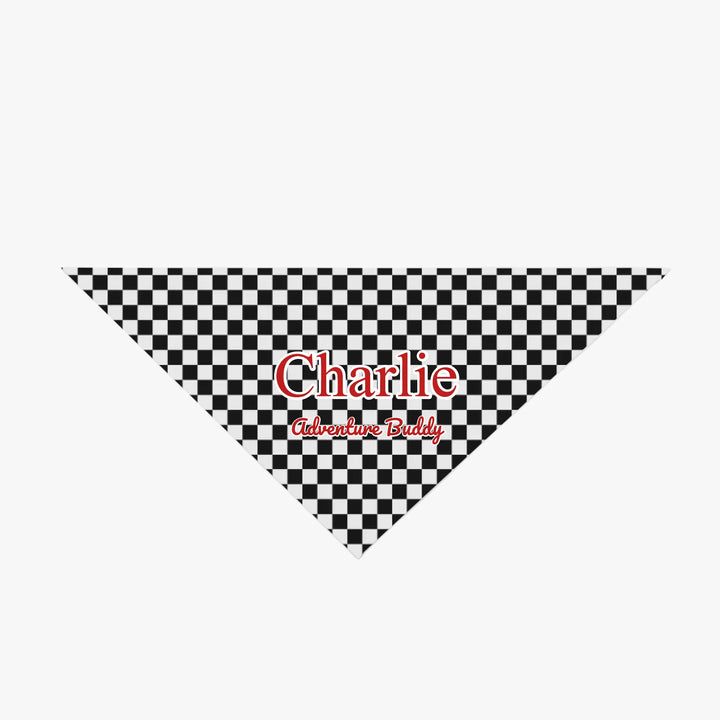 Personalized checkered pet bandana with custom text like a name. Available in different checkered colors for dogs or cats-ARTFULANE