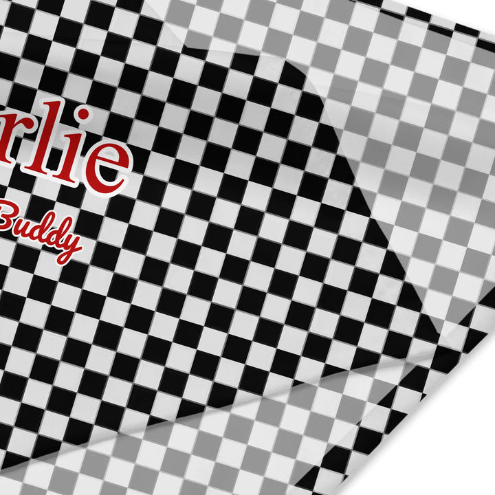 Personalized checkered pet bandana with custom text like a name. Available in different checkered colors for dogs or cats-ARTFULANE