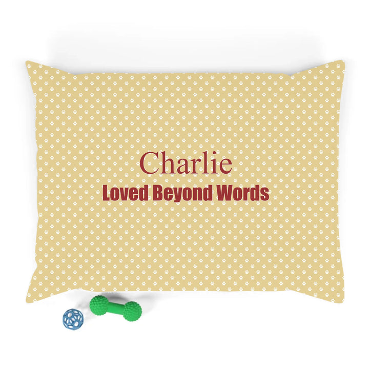 Personalized paws print pet bed with custom text like a name. Available in different paw print colors for dogs or cats-ARTFULANE