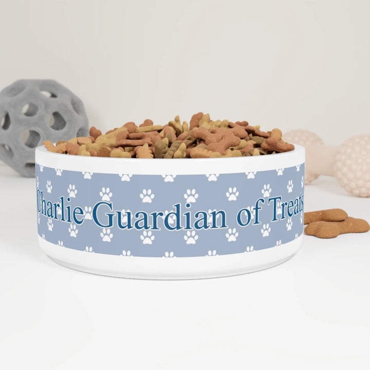 Personalized paws print pet ceramic bowl with custom text like a name. Available in different paw print colors for dogs or cats-ARTFULANE