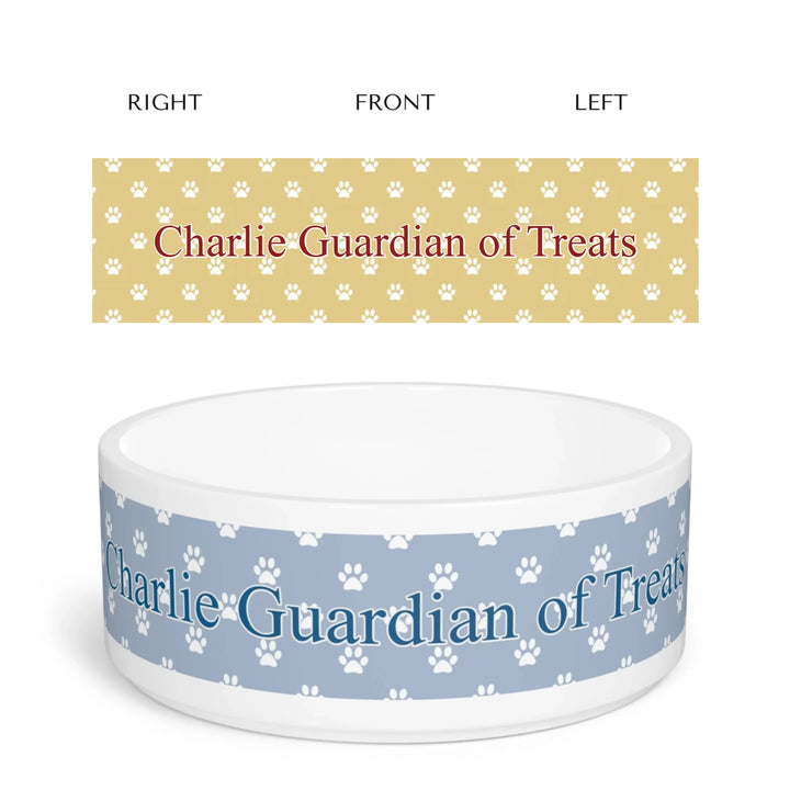 Personalized paws print pet ceramic bowl with custom text like a name. Available in different paw print colors for dogs or cats-ARTFULANE