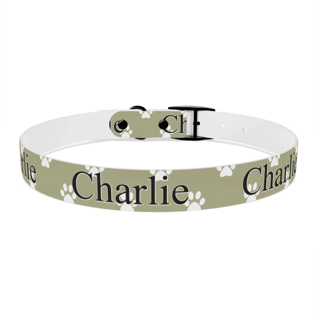 Back of Personalized paws print pet collar with custom text like a name. Available in different paw print colors for dogs or cats-ARTFULANE