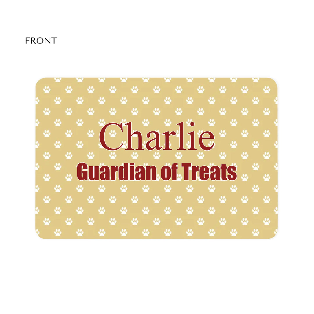 Personalized paws print pet feeding mat with custom text like a name. Available in different paw print colors for dogs or cats-ARTFULANE