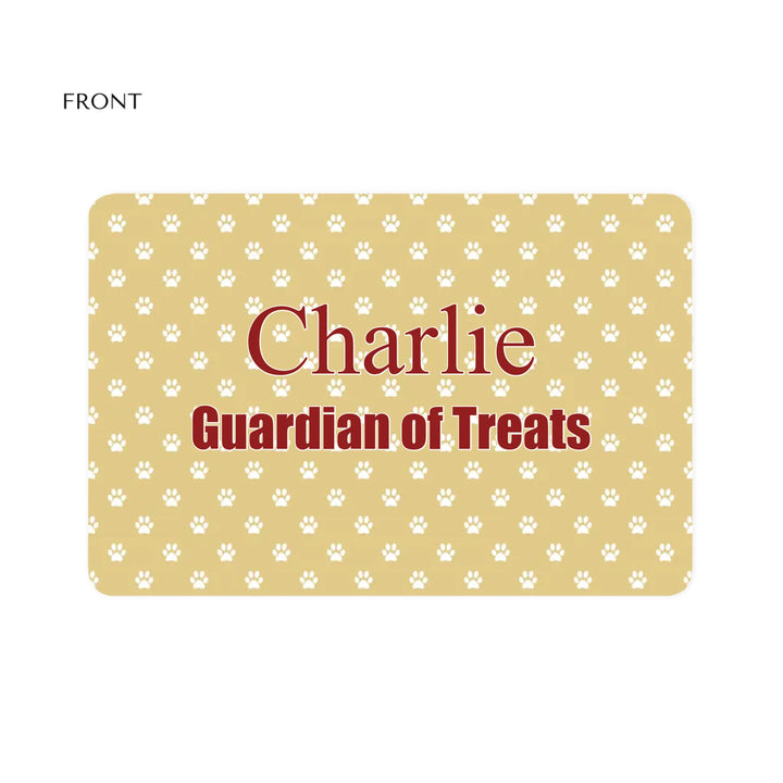 Personalized paws print pet feeding mat with custom text like a name. Available in different paw print colors for dogs or cats-ARTFULANE