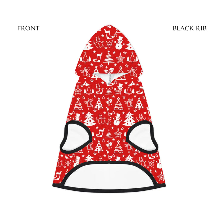 pet hoodie black rib front - Personalized Christmas pattern pet hoodie with custom text like a name. Available in different Christmas print colors for dogs or cats-ARTFULANE