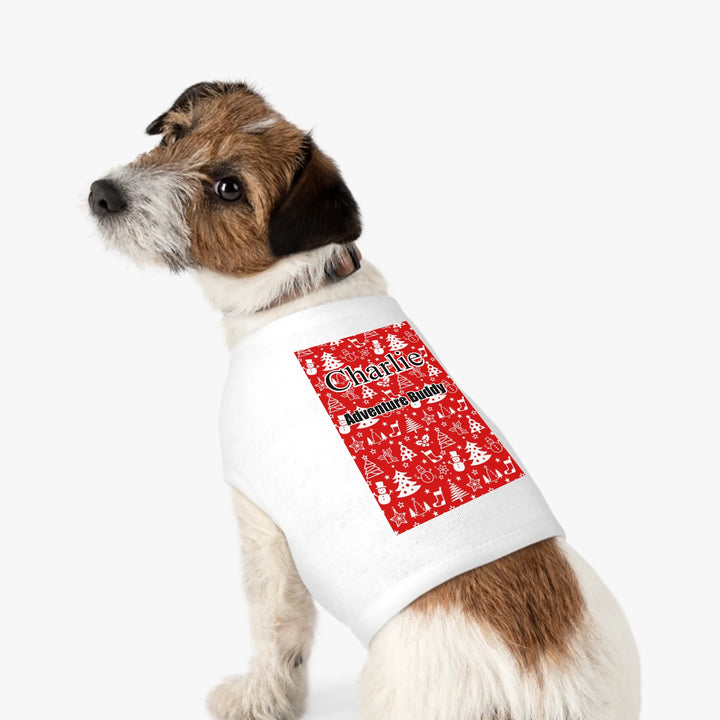 Personalized Christmas pattern pet tank top with custom text like a name. Available in different Christmas print colors for dogs or cats-ARTFULANE