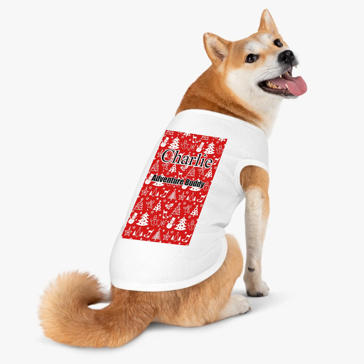 Personalized Christmas pattern pet tank top with custom text like a name. Available in different Christmas print colors for dogs or cats-ARTFULANE