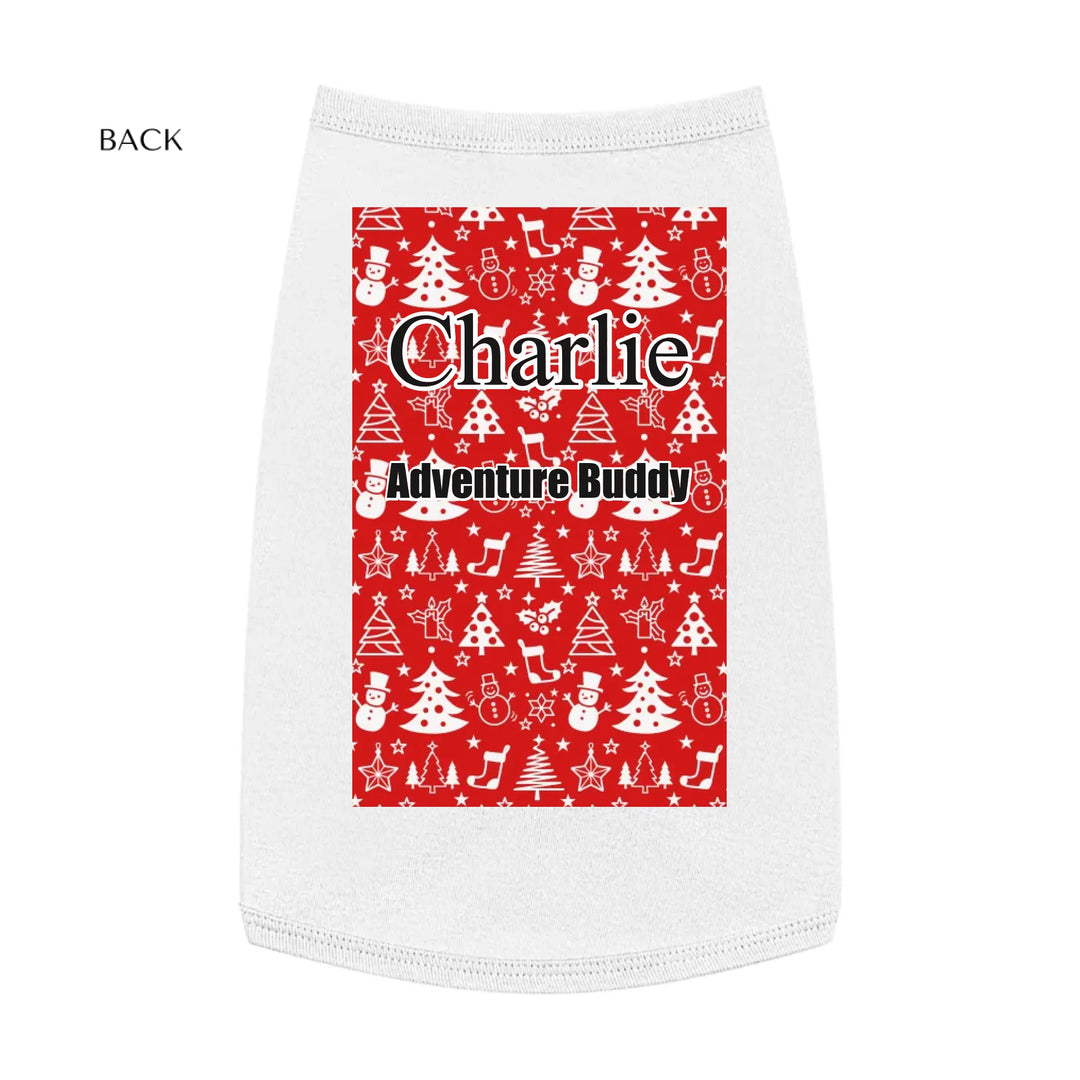 Personalized Christmas pattern pet tank top with custom text like a name. Available in different Christmas print colors for dogs or cats-ARTFULANE