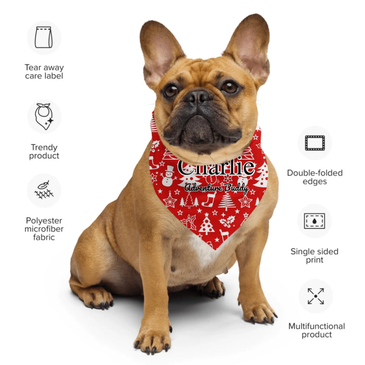 Personalized Christmas pattern pet bandana with custom text like a name. Available in different Christmas print colors for dogs or cats-ARTFULANE