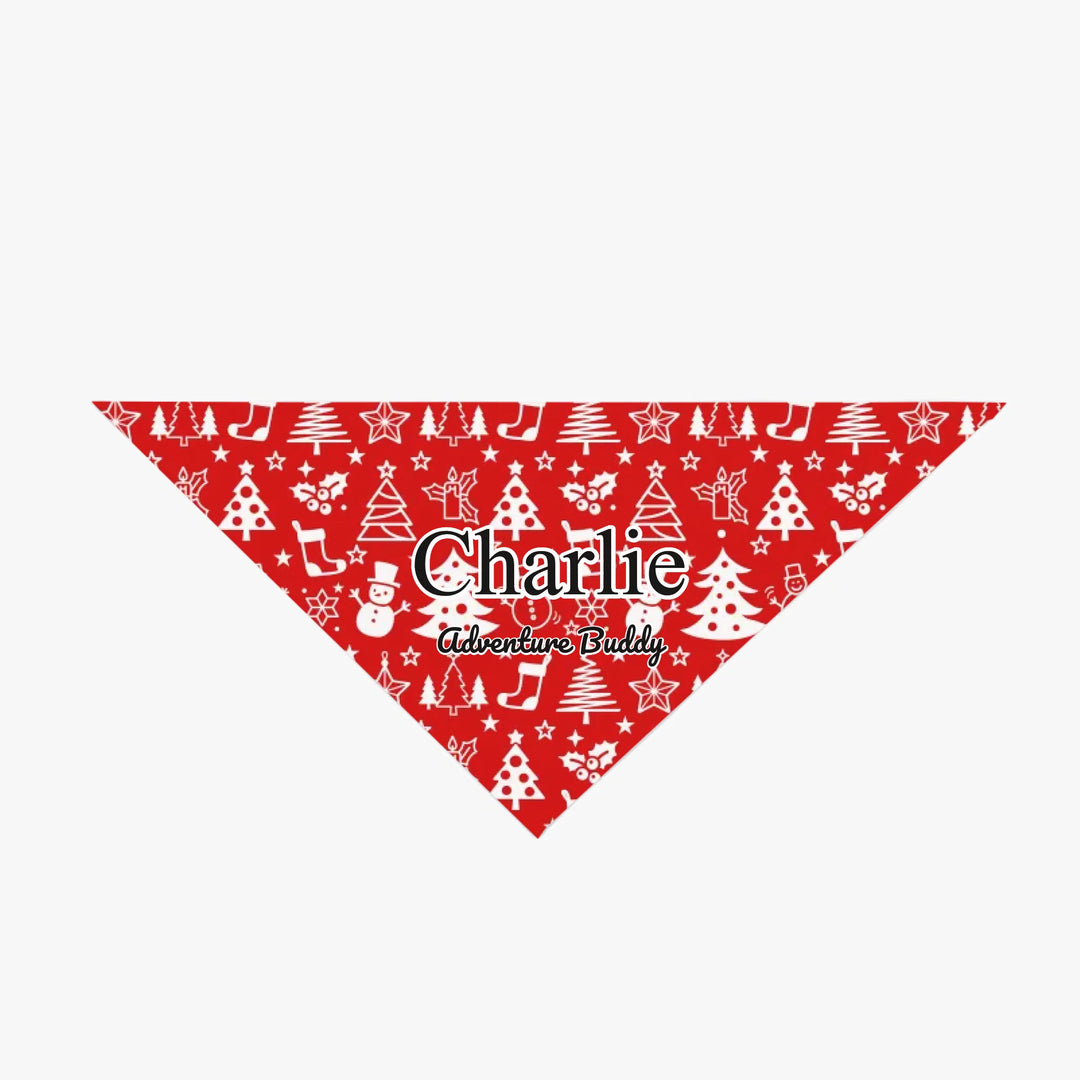 Personalized Christmas pattern pet bandana with custom text like a name. Available in different Christmas print colors for dogs or cats-ARTFULANE