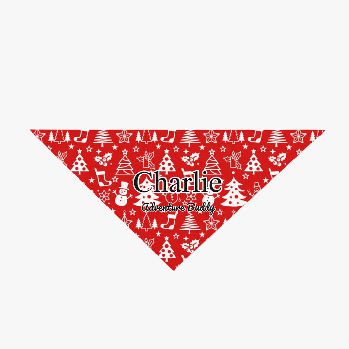 Personalized Christmas pattern pet bandana with custom text like a name. Available in different Christmas print colors for dogs or cats-ARTFULANE