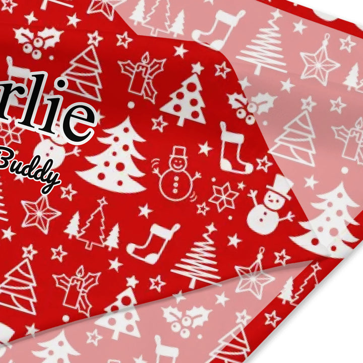 Personalized Christmas pattern pet bandana with custom text like a name. Available in different Christmas print colors for dogs or cats-ARTFULANE