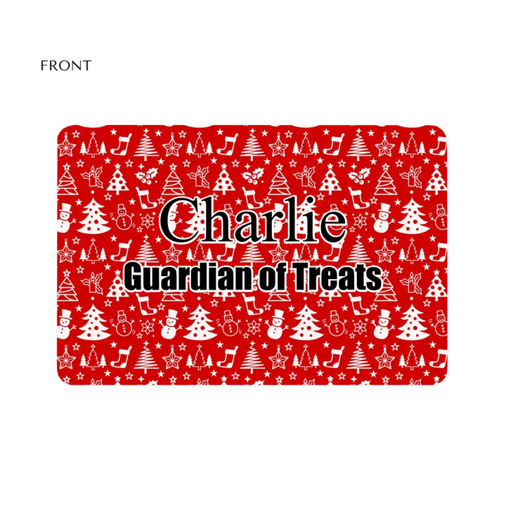 Personalized Christmas pattern pet feeding mat with custom text like a name. Available in different Christmas print colors for dogs or cats-ARTFULANE
