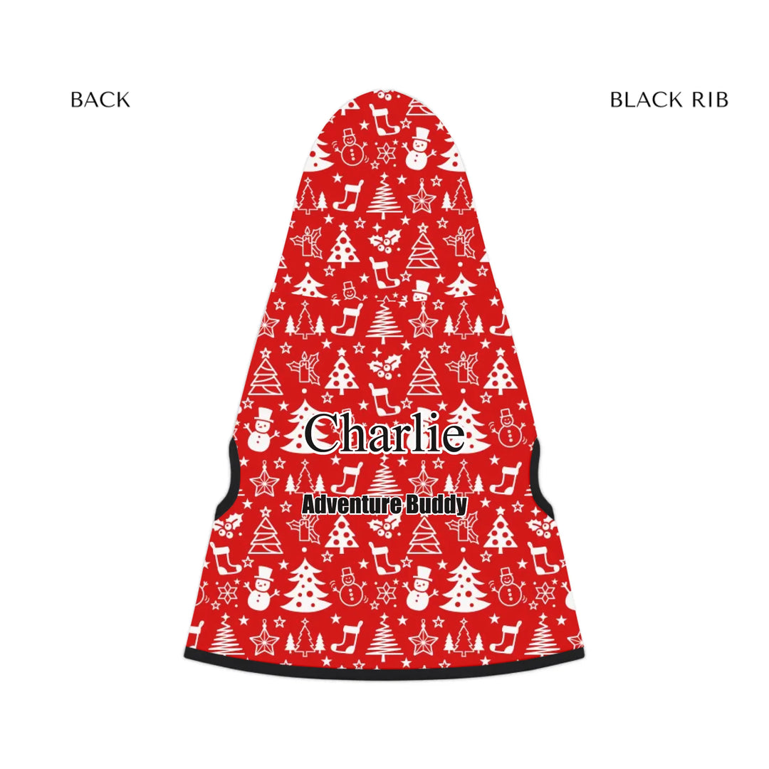 pet hoodie black rib back - Personalized Christmas pattern pet hoodie with custom text like a name. Available in different Christmas print colors for dogs or cats-ARTFULANE