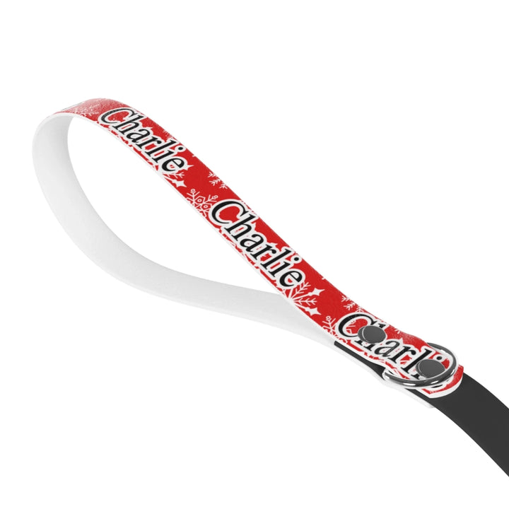 Front of Personalized Christmas pattern pet leash with custom text like a name. Available in different Christmas print colors for dogs or cats-ARTFULANE