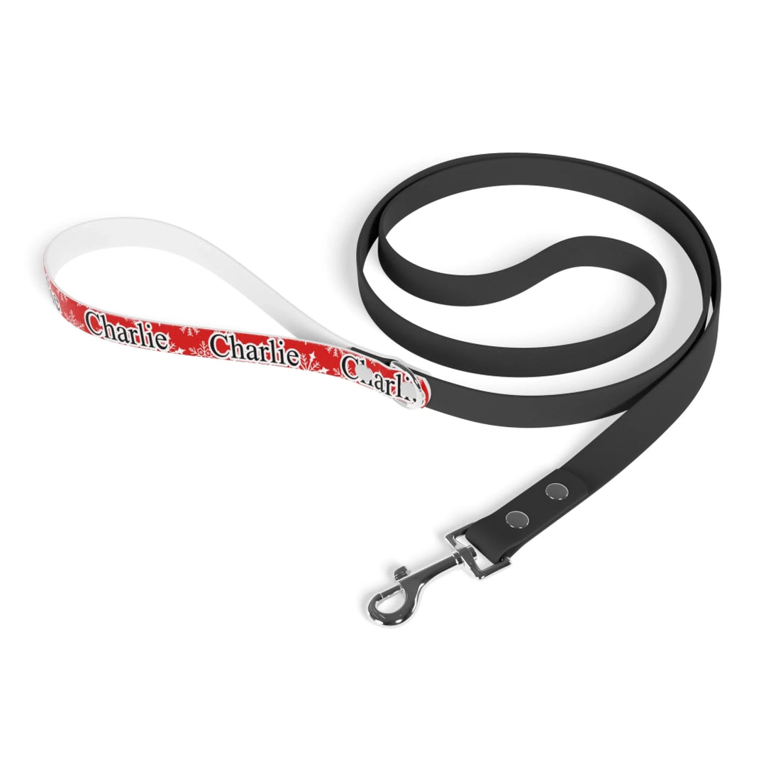Folded Personalized Christmas pattern pet leash with custom text like a name. Available in different Christmas print colors for dogs or cats-ARTFULANE