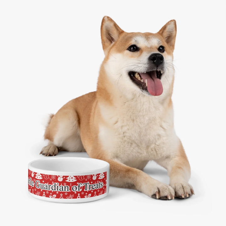 Dog with Personalized Christmas pattern pet ceramic bowl with custom text like a name. Available in different Christmas print colors for dogs or cats-ARTFULANE