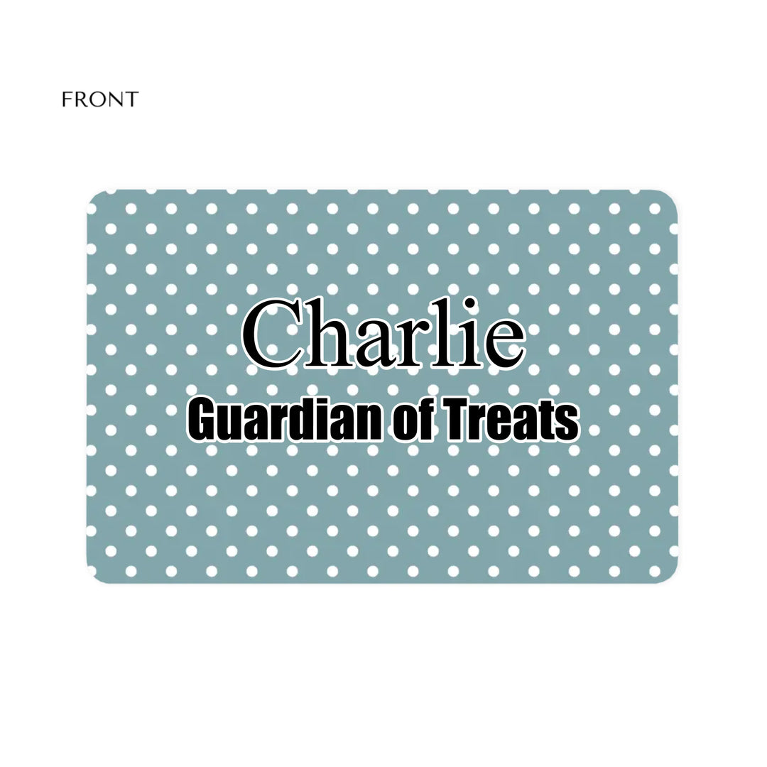 Personalized polka dots pet feeding mat with custom text like a name. Available in different polka dot pattern colors for dogs or cats-ARTFULANE