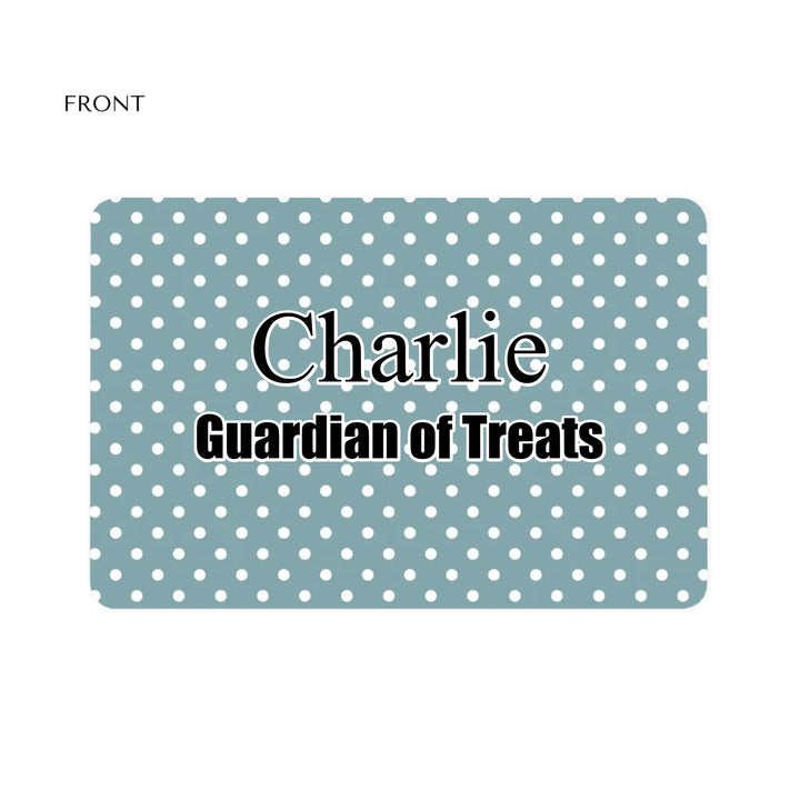 Personalized polka dots pet feeding mat with custom text like a name. Available in different polka dot pattern colors for dogs or cats-ARTFULANE