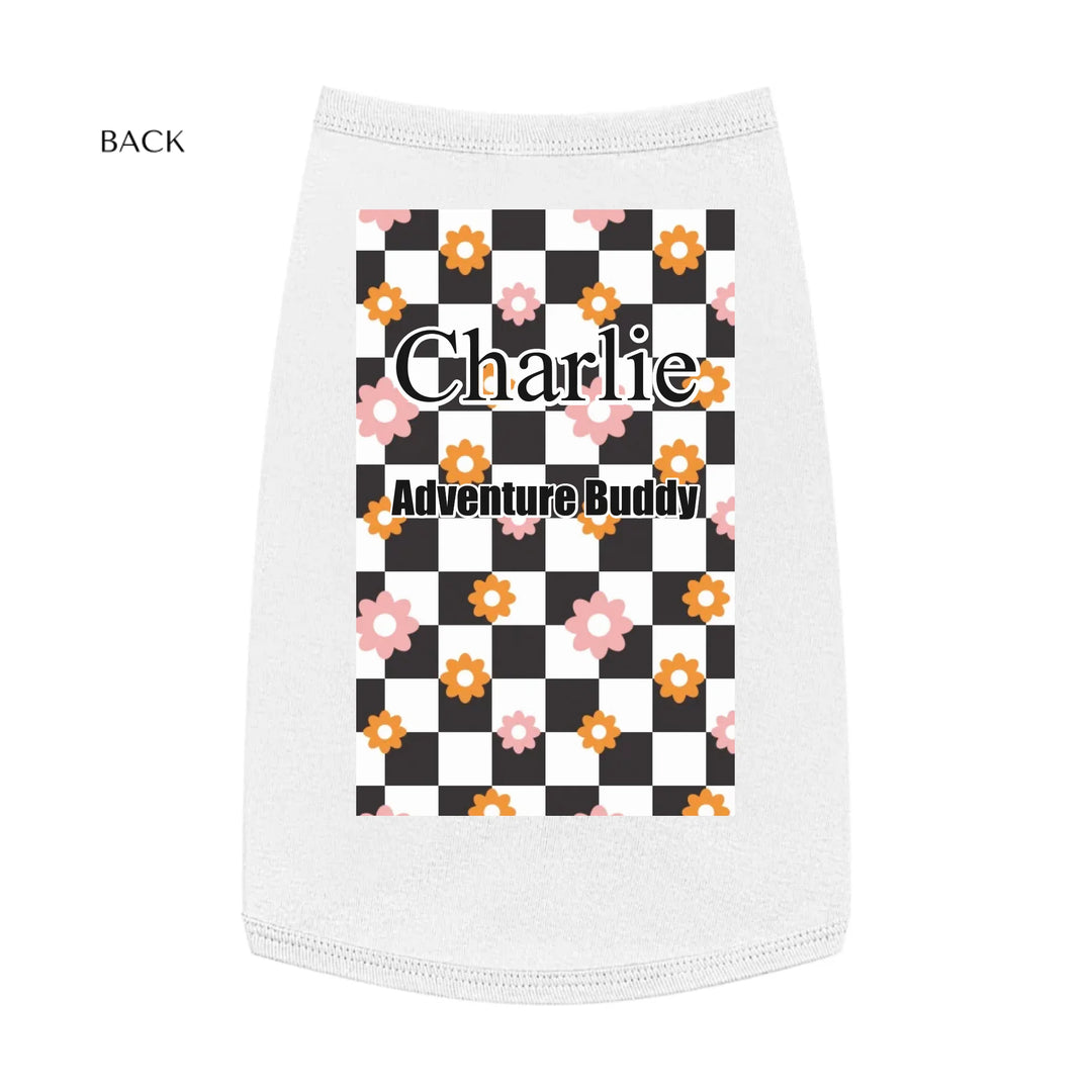 Personalized Retro Groovy pet tank top with custom text like a name. Available in different retro groovy pattern colors for dogs or cats-ARTFULANE