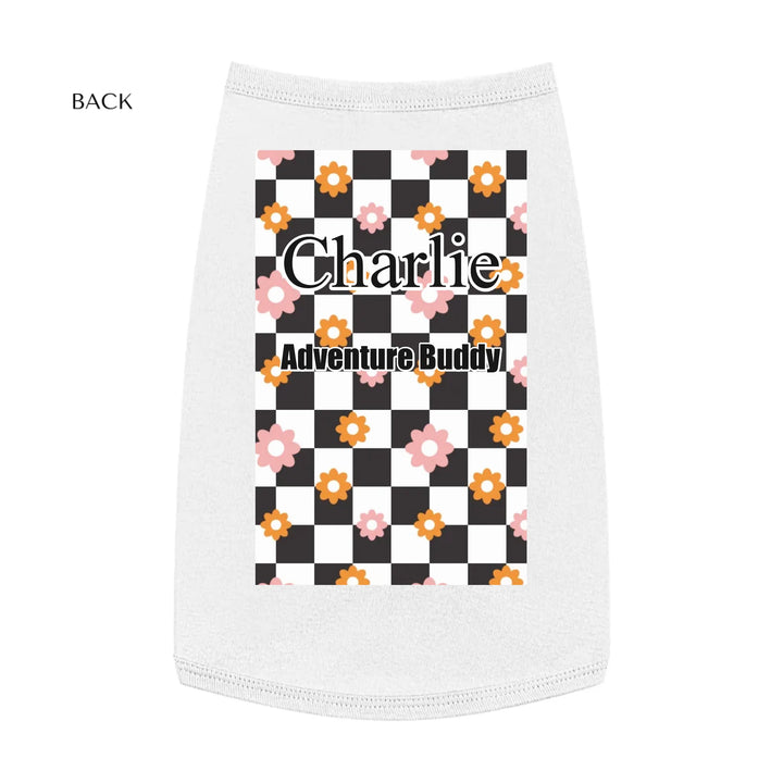 Personalized Retro Groovy pet tank top with custom text like a name. Available in different retro groovy pattern colors for dogs or cats-ARTFULANE