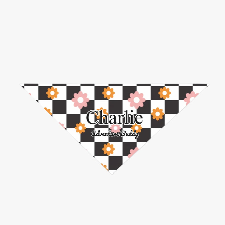 Personalized Retro Groovy pet bandana with custom text like a name. Available in different retro groovy pattern colors for dogs or cats-ARTFULANE