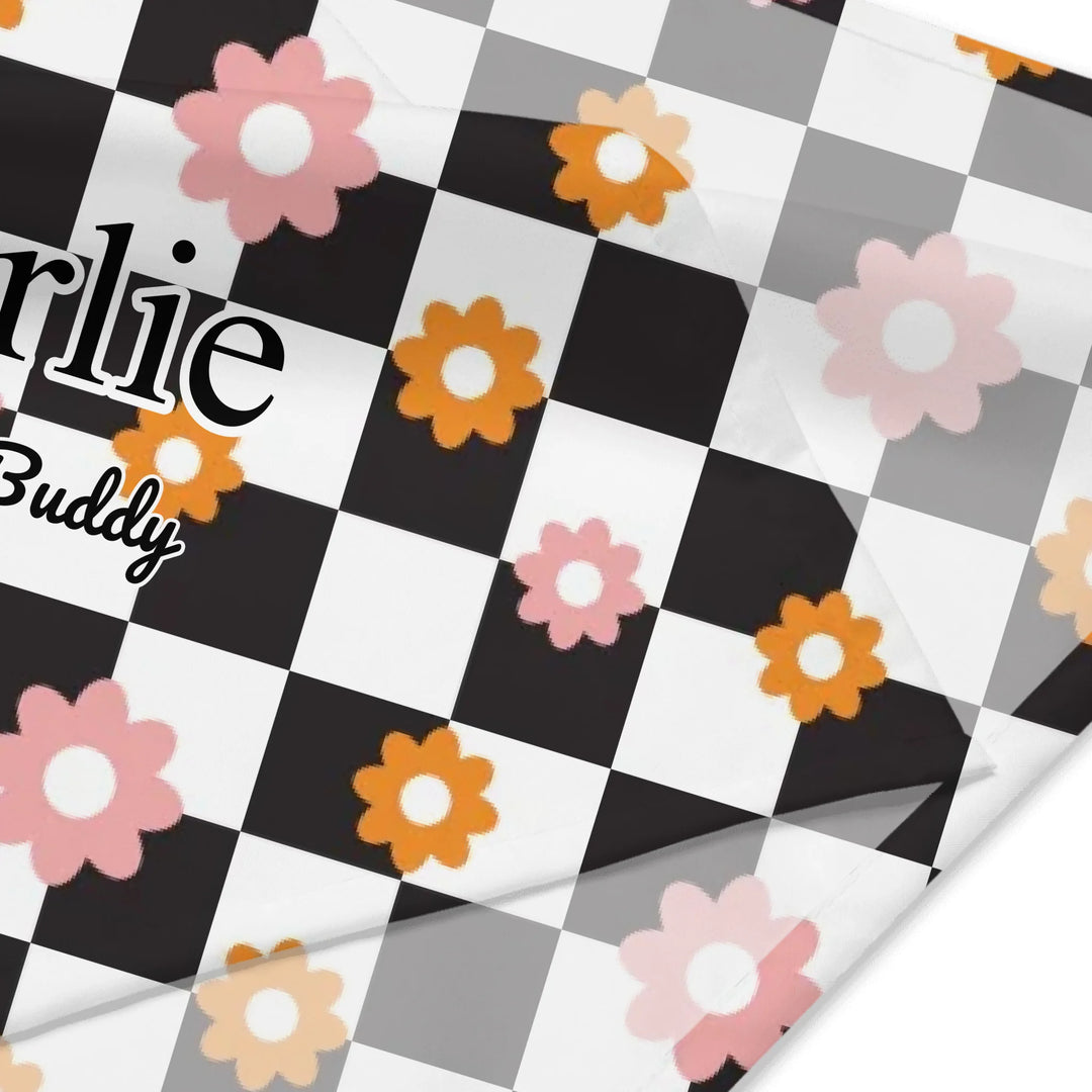 Personalized Retro Groovy pet bandana with custom text like a name. Available in different retro groovy pattern colors for dogs or cats-ARTFULANE